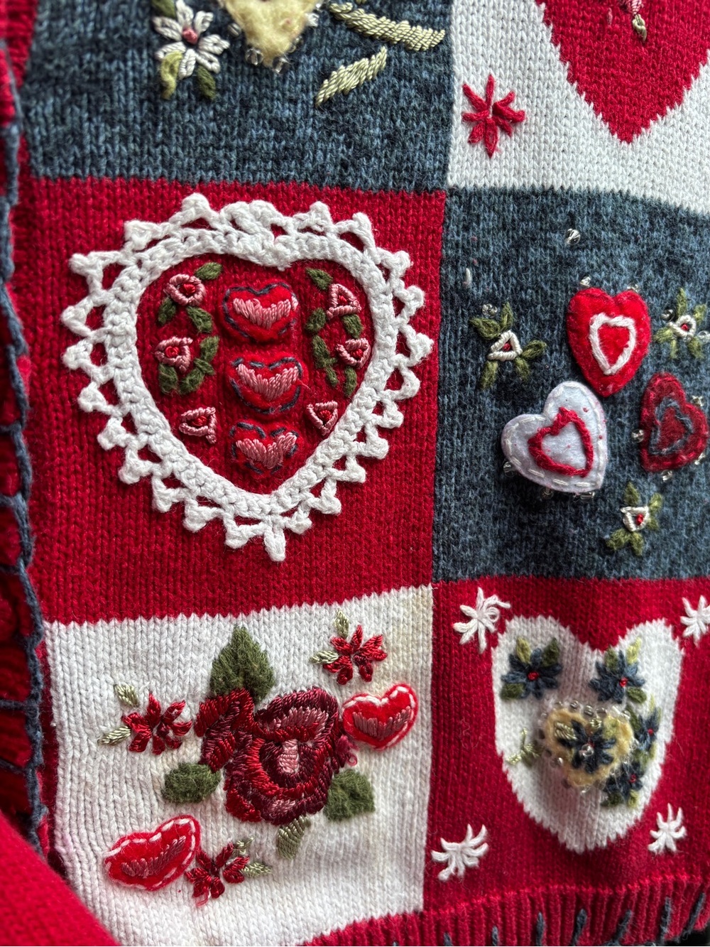 EUC Vintage Y2K Heirloom Collectibles XL Patchwork Heart Granny Cardigan Sweater - Picture 7 of 16